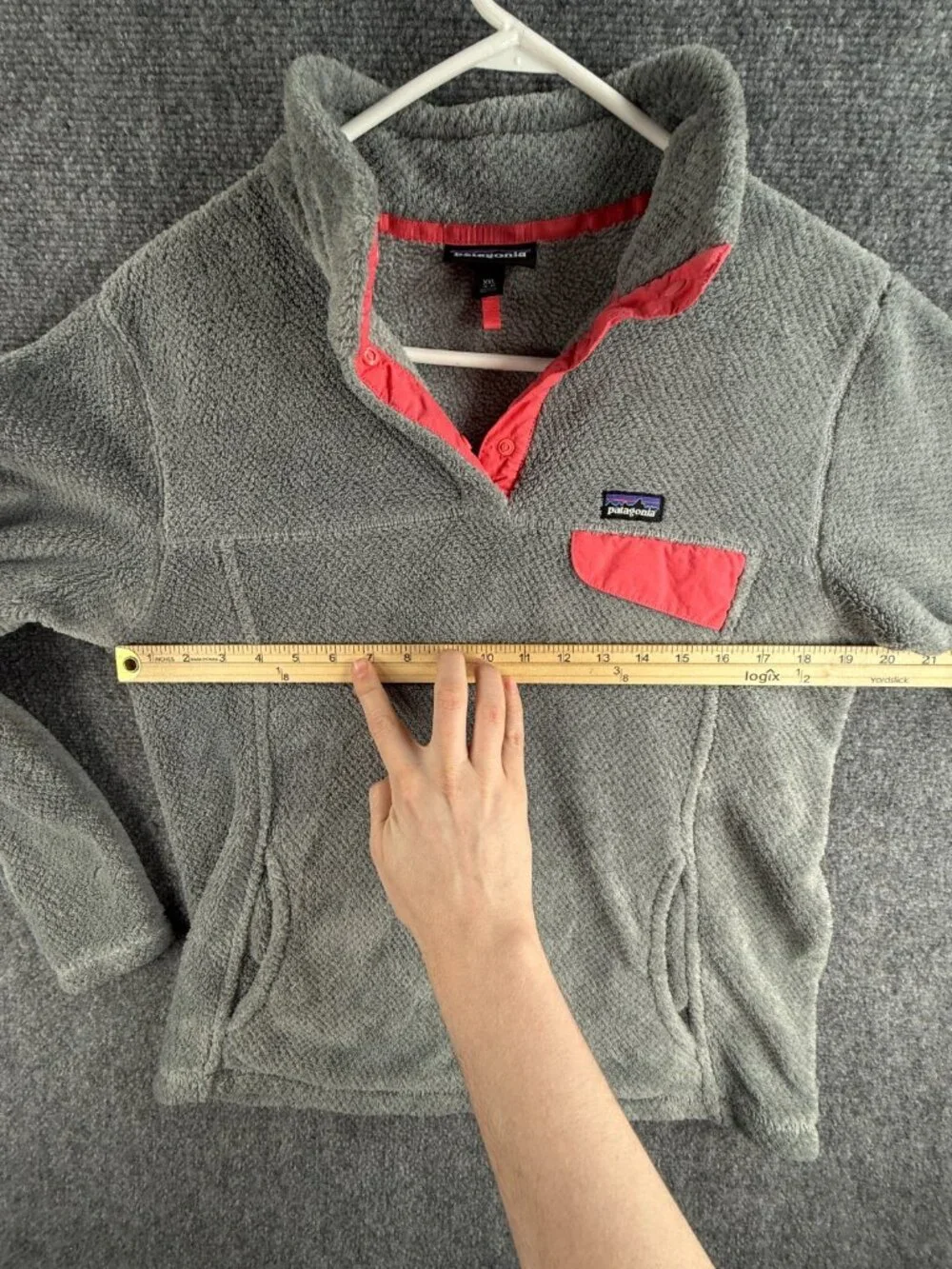 Patagonia Fleece Jacket Girls Youth Size 2XL 16-18 Gray Pink Fuzzy Soft Snap